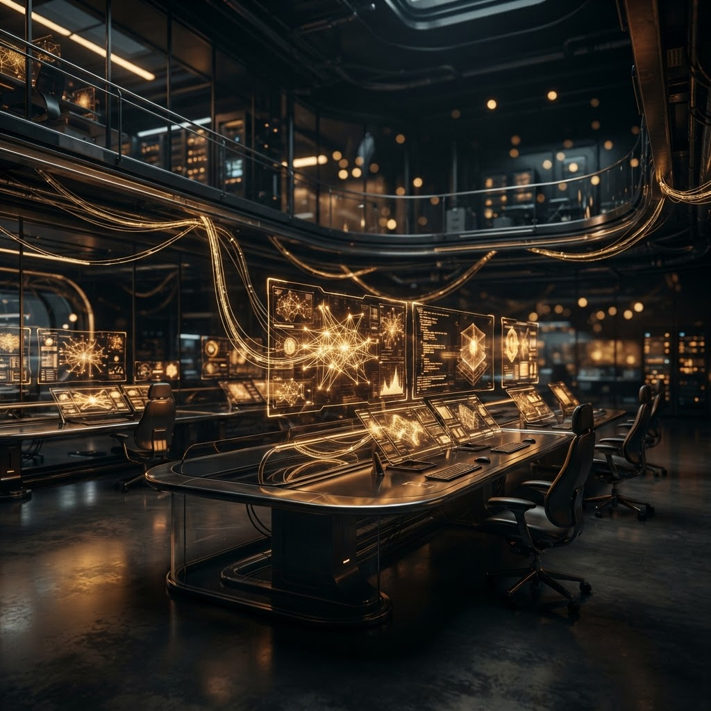 AI Hustle Lab futuristic workspace